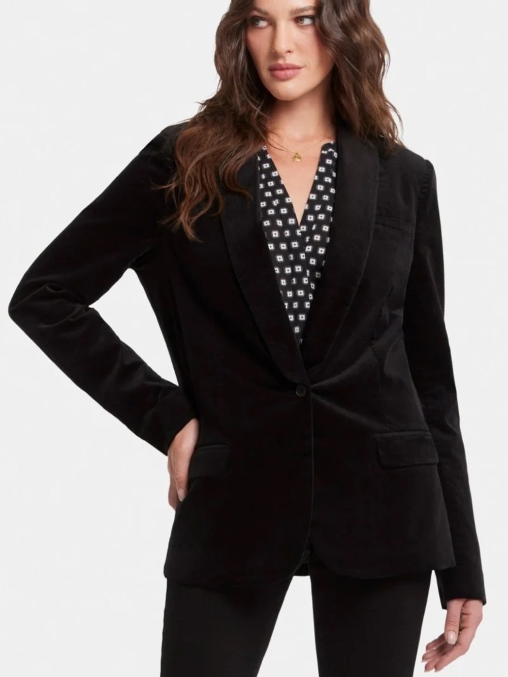 NYDJ Black Velvet Tuxedo Jacket Velveteen Blazer Size Small
